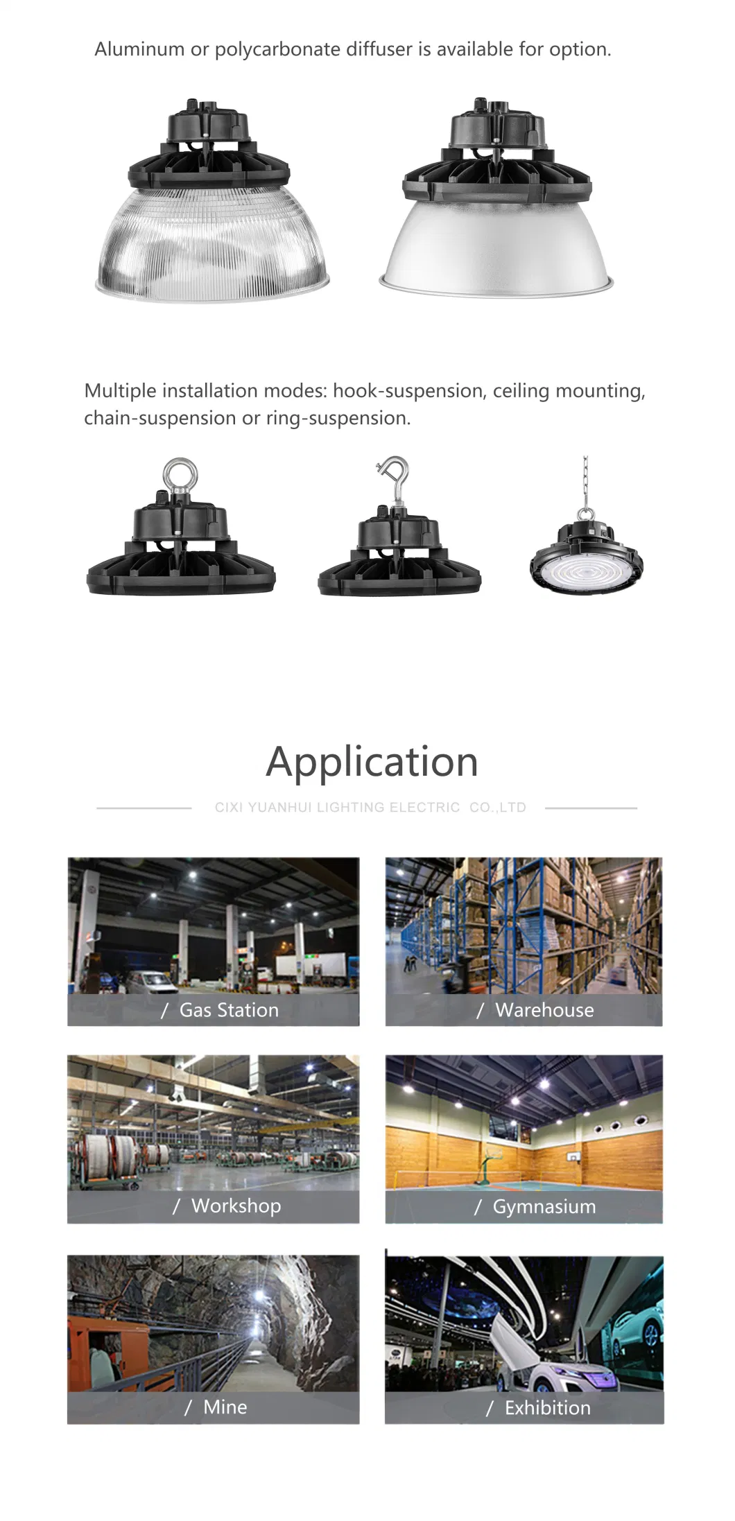 100W 150W 200W LED Industrial Housing Lens Lumen Metal IP65 66 Fixture Linear UFO High Bay Light