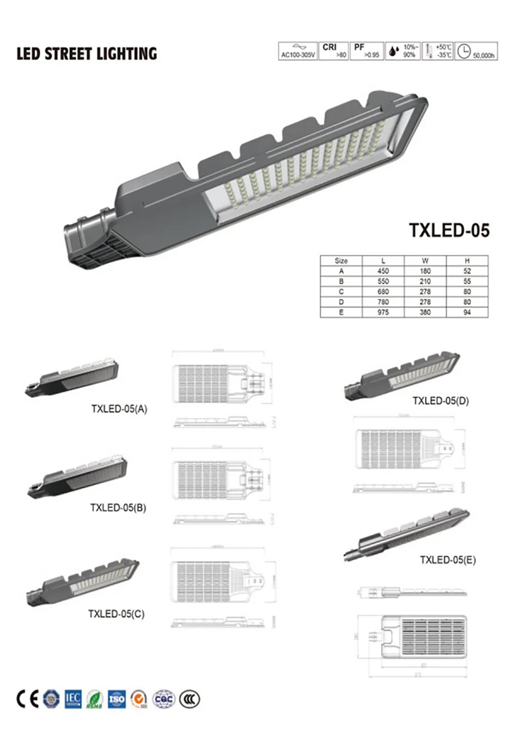 LED Street Lamp 90W 150W 200W 250W 300W IP66 Parking Area Site Roadway Lighting Fixture Luminaire Light