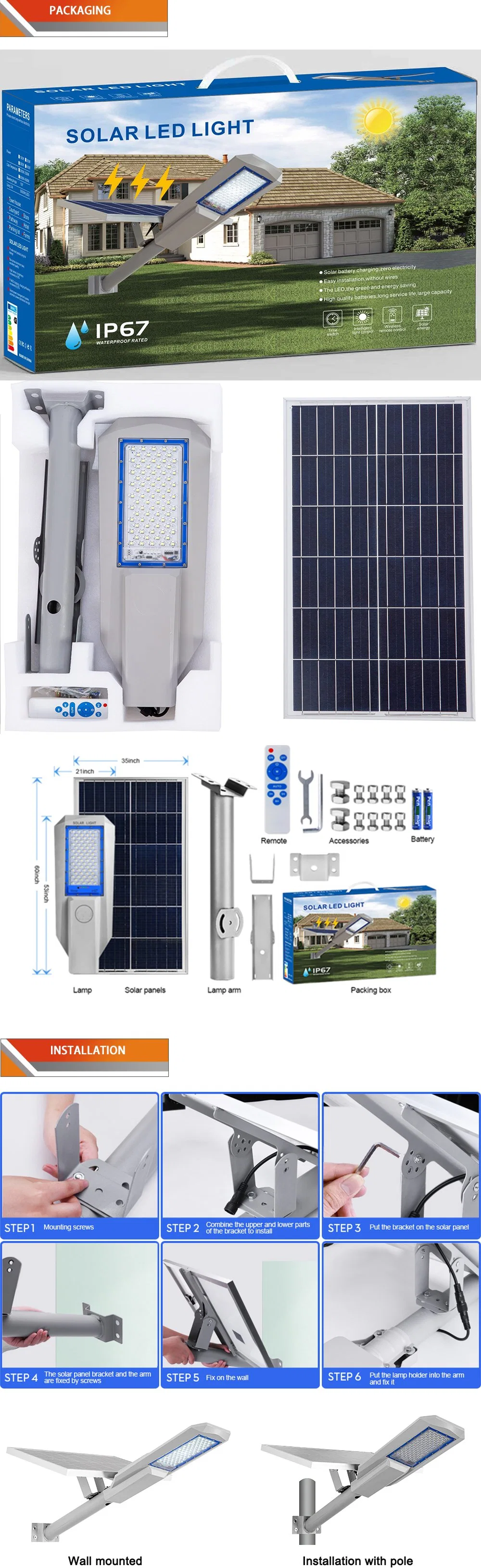 Energy Saving LED Street Roadway Light with Lithium Battery Waterproof Super Bright Outdoor Streetlight Solar Light